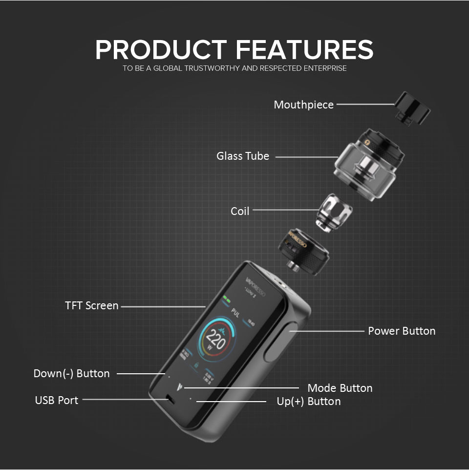 Vaporesso Luxe II 220W Touch Screen Kit with 8ml NRG-S Tank (Luxe 2)
